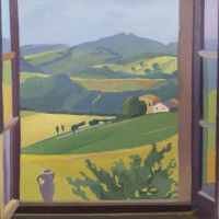 <em>View of Nogna</em> 1983, 20x18 inches, oil on canvas, Collection Herbert F. Johnson Museum, Cornell University